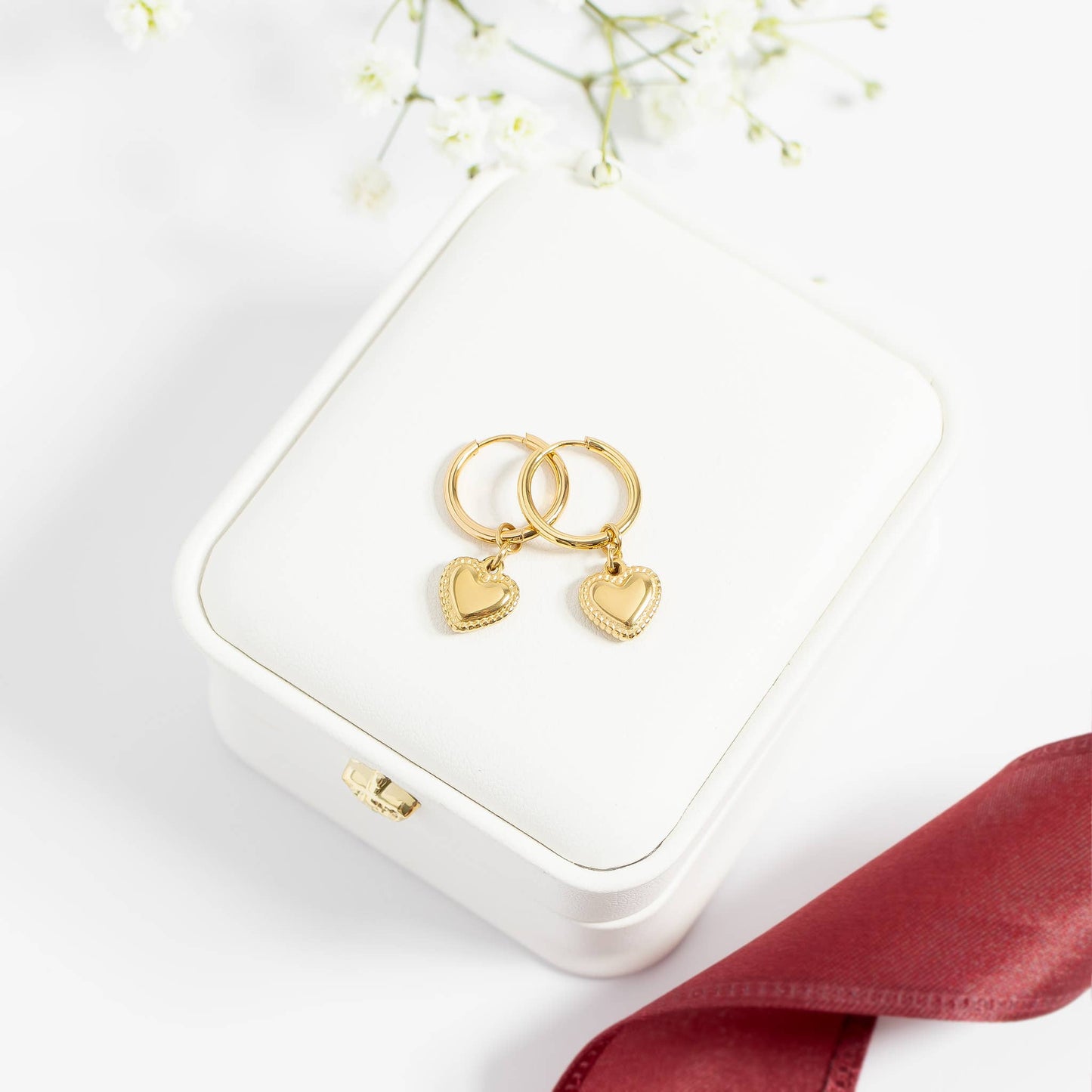 18K Gold PVD Stainless Steel Heart Pendant Hoop Earrings