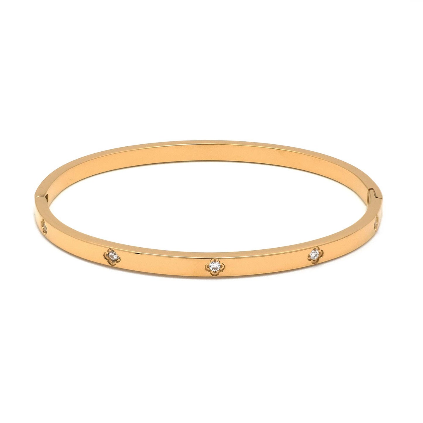 Gold or Silver Dainty Stainless Steel CZ Flower Bangle Bracelet-00019 Bracelet-00020