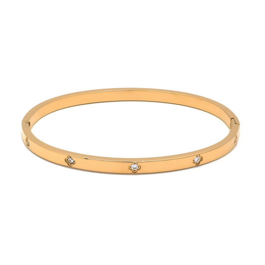 Gold or Silver Dainty Stainless Steel CZ Flower Bangle Bracelet-00019 Bracelet-00020