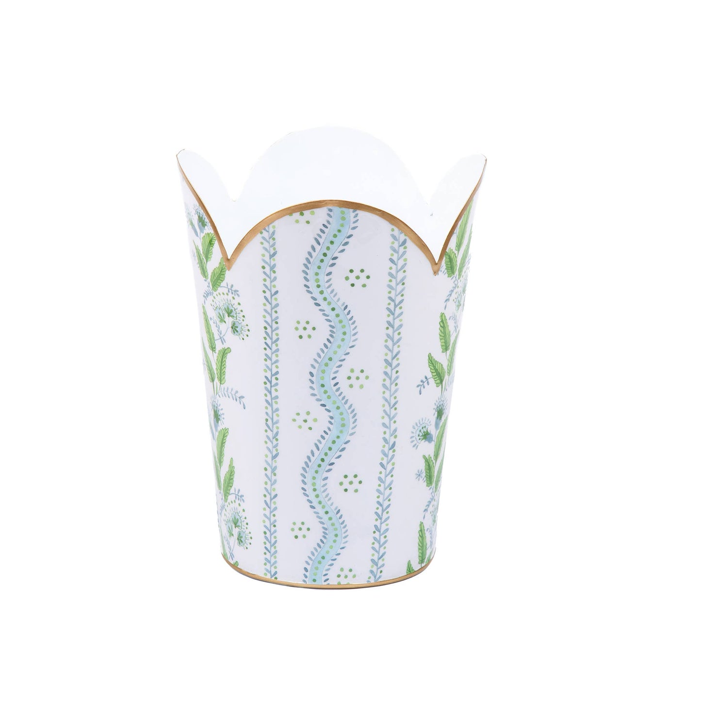 Emma Stripe Enameled Tulip Wastebasket - Blue & Green