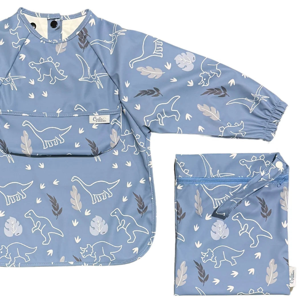 Calla Baby – Grayson Long Sleeve Bib – Dinos Blue