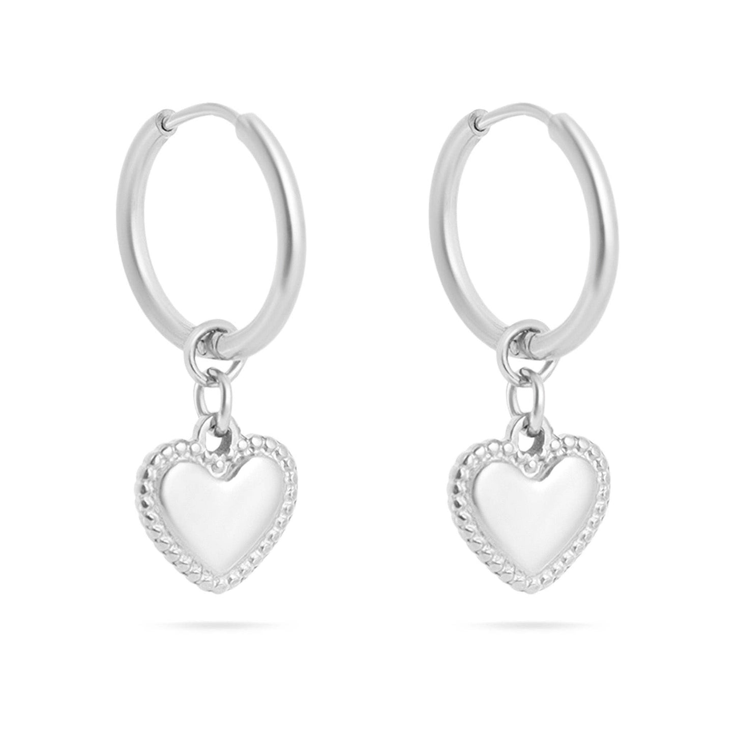 18K Gold PVD Stainless Steel Heart Pendant Hoop Earrings
