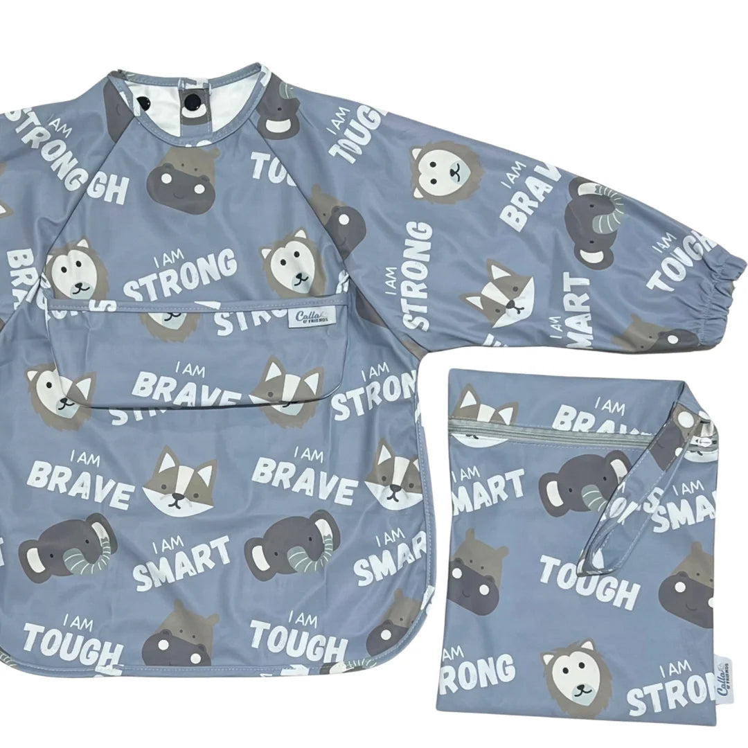 Calla Baby – Grayson Long Sleeve Bib – Affirmations Powder Blue