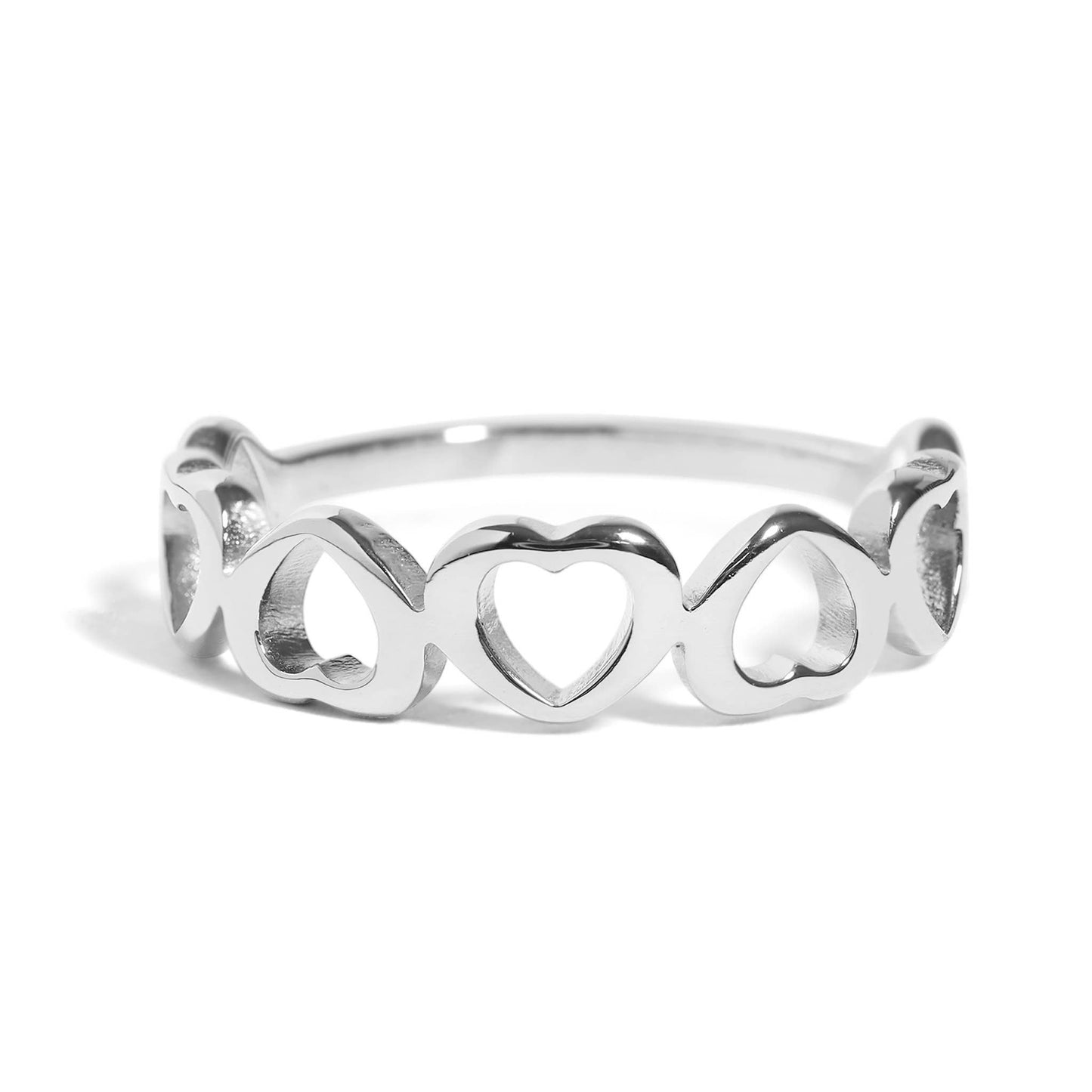 Stainless Steel PVD Coated Alternating Heart Stacking Ring