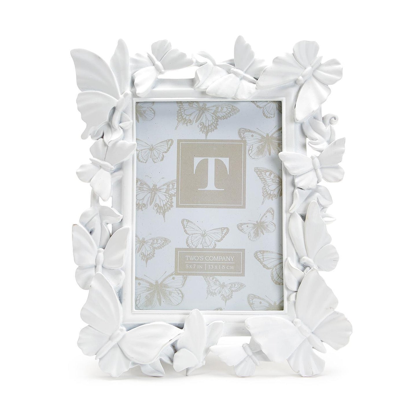 Two's Company 5x7 White Butterfly Photo Picture Frame 8 1/4" W x 1" D x 10 1/2" H