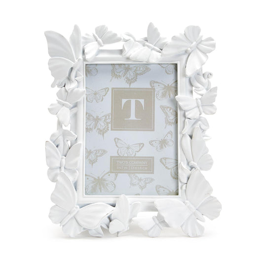 Two's Company 5x7 White Butterfly Photo Picture Frame 8 1/4" W x 1" D x 10 1/2" H