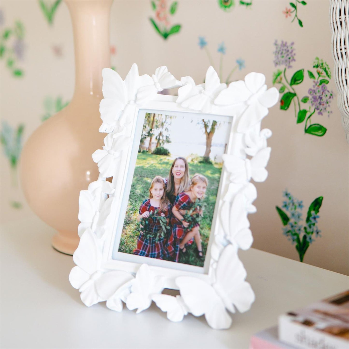 Two's Company 5x7 White Butterfly Photo Picture Frame 8 1/4" W x 1" D x 10 1/2" H