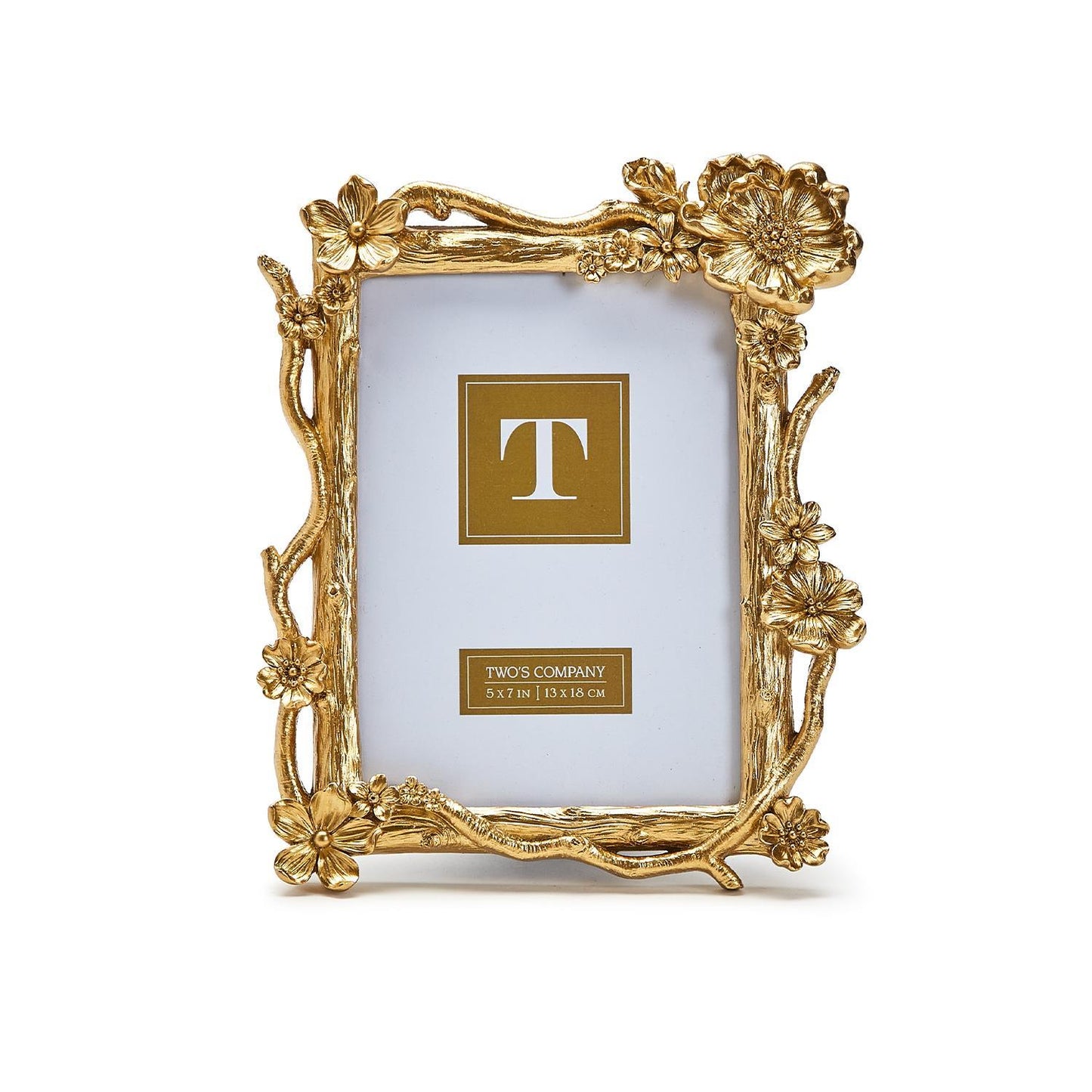 Two's Company Gold Floral Spary 5x7 Photo Picture Frame 7 1/2" W x 9 1/4" H