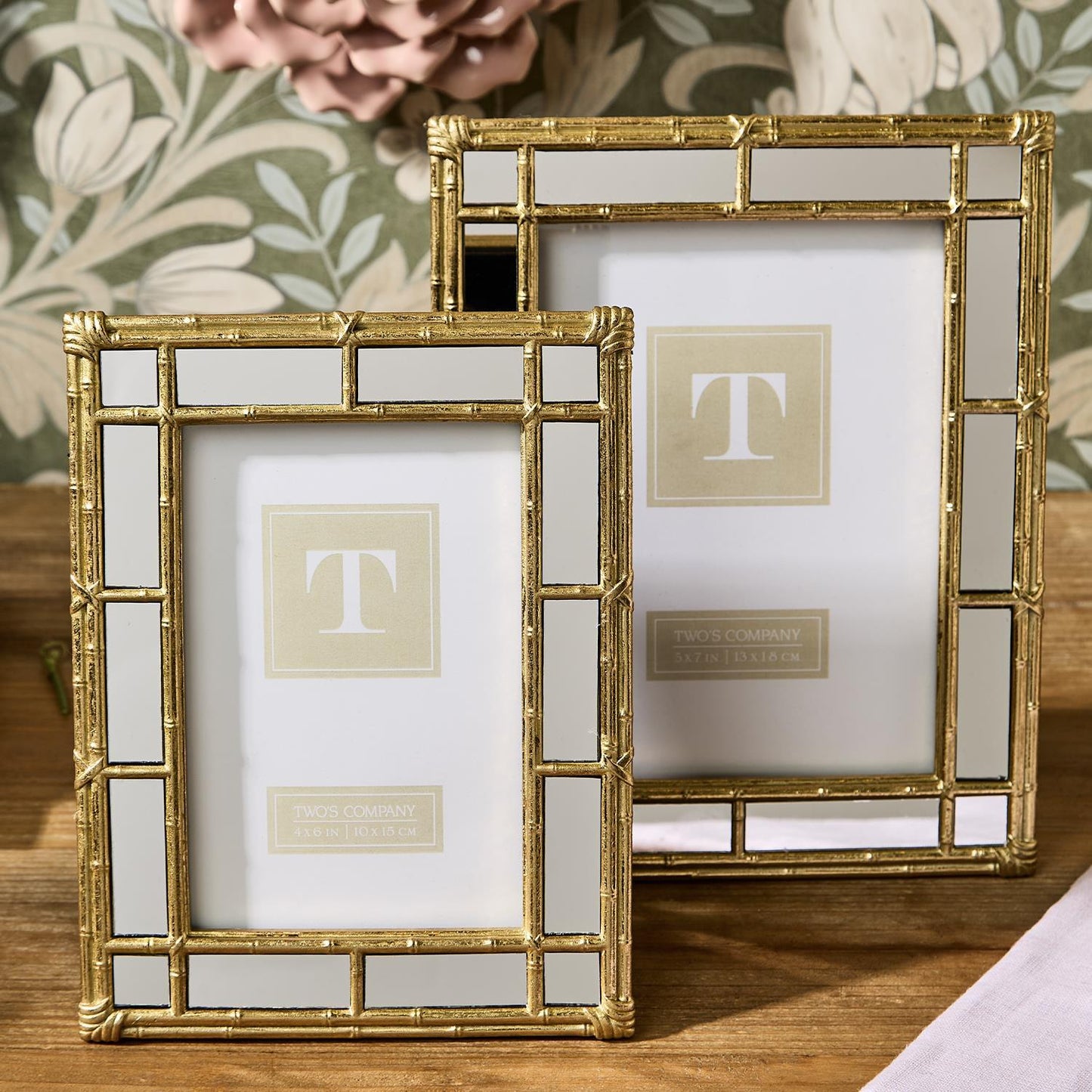 Two's Company Bamboo Design Mirror Edge 4x6 Photo Picture Frame 6 1/4" W x 3/4" D x 8 1/4" H
