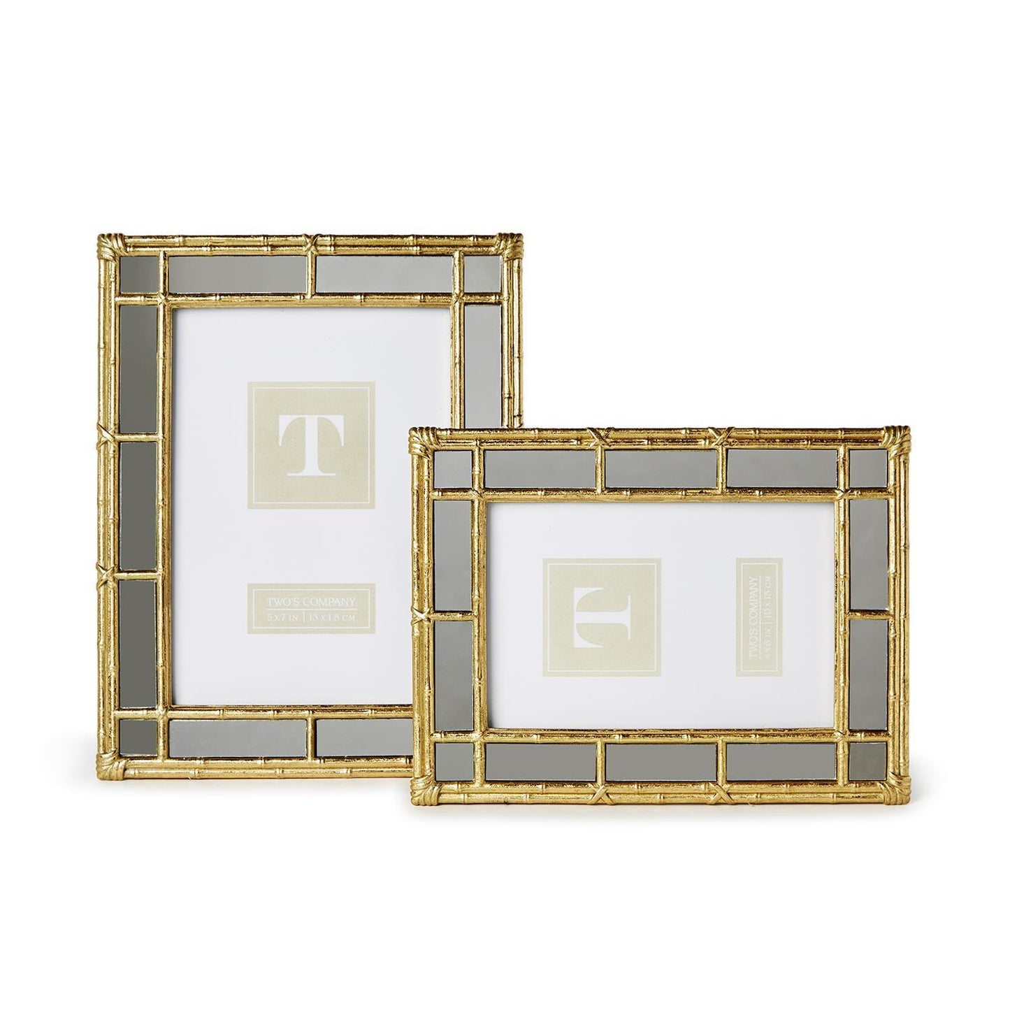 Two's Company Bamboo Design Mirror Edge 4x6 Photo Picture Frame 6 1/4" W x 3/4" D x 8 1/4" H