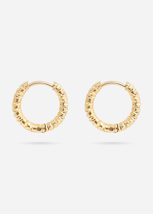 18K Gold PVD Stainless Steel Textured Huggie Hoop Earrings / ERJ0012