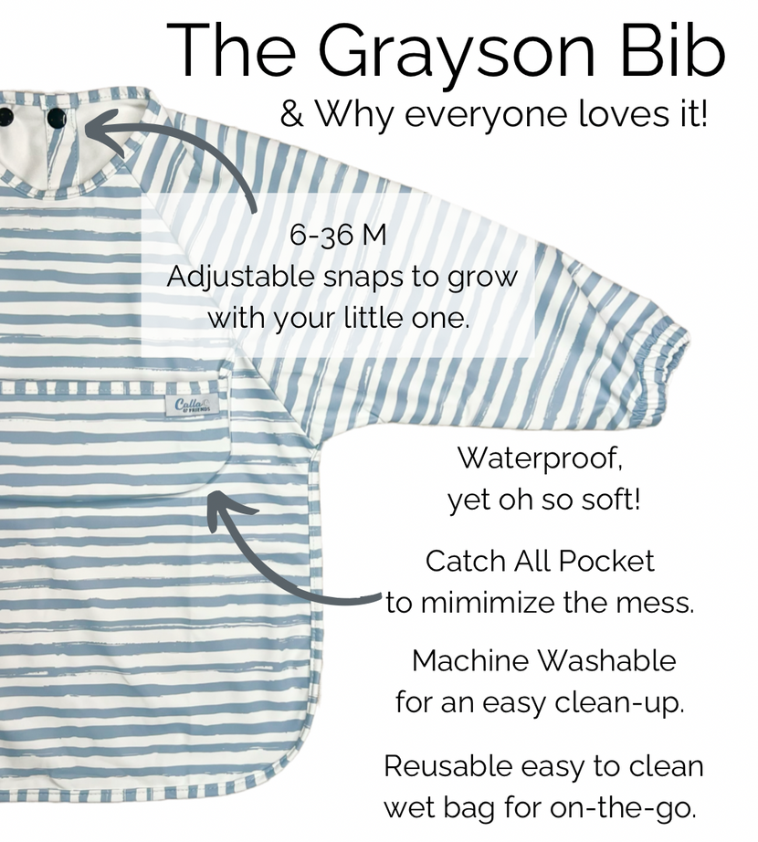 Calla Baby - One Size - 6-36M - The Grayson Long Sleeve Bib - Baseball Gray