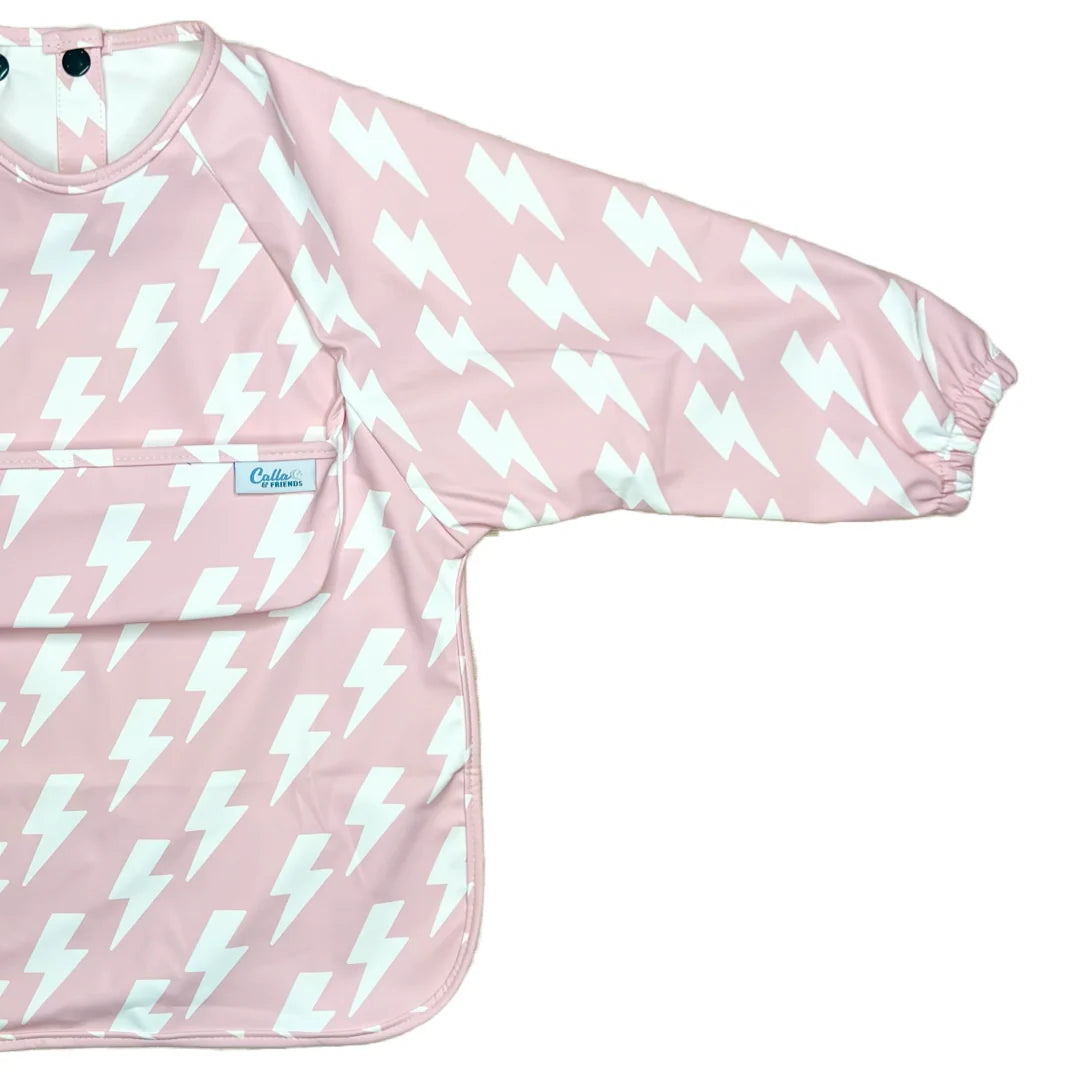 Calla Baby – Grayson Long Sleeve Bib – Lightning Bolt Petal Pink