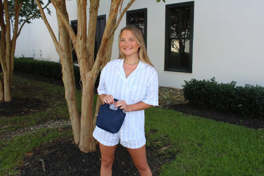8 OAK LANE 2pc Seersucker Striped Top And Boxer Shorts Pajama Set