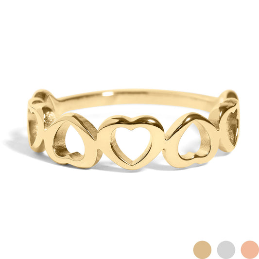 Stainless Steel PVD Coated Alternating Heart Stacking Ring