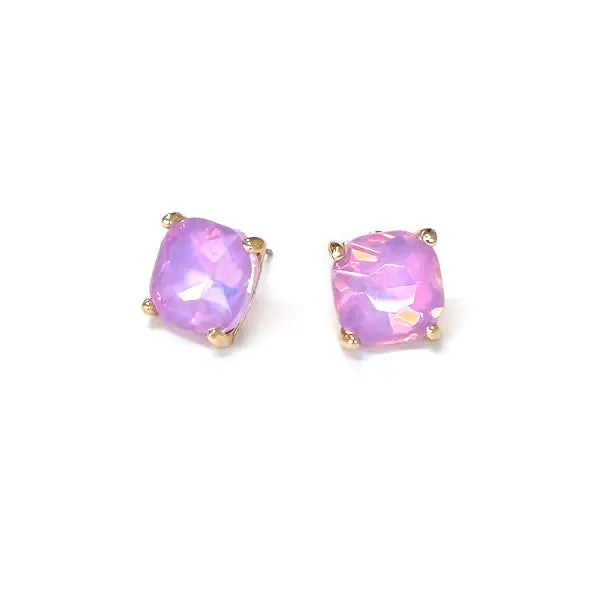 12mm Cushion Cut Square Crystal Glass Bead Stud Earrings - Pastel Lavender
