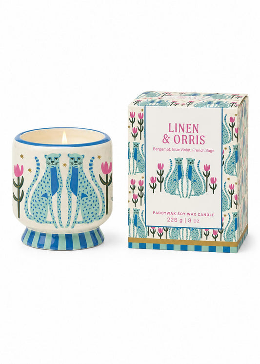 Paddywax Blue Cheetahs Linen & Orris Candle