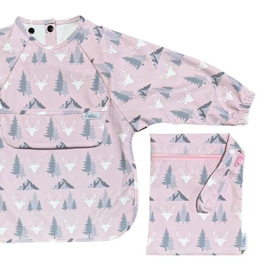 Calla Baby – Grayson Long Sleeve Bib – Mountains Petal Pink