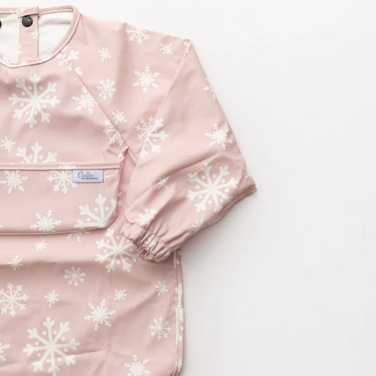 Calla Baby – Grayson Long Sleeve Bib – Snowflakes Pink Christmas