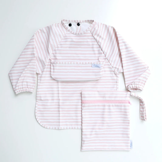 Calla Baby - One Size - 6-36M - The Grayson Long Sleeve Bib - Brush Stripes Petal Pink