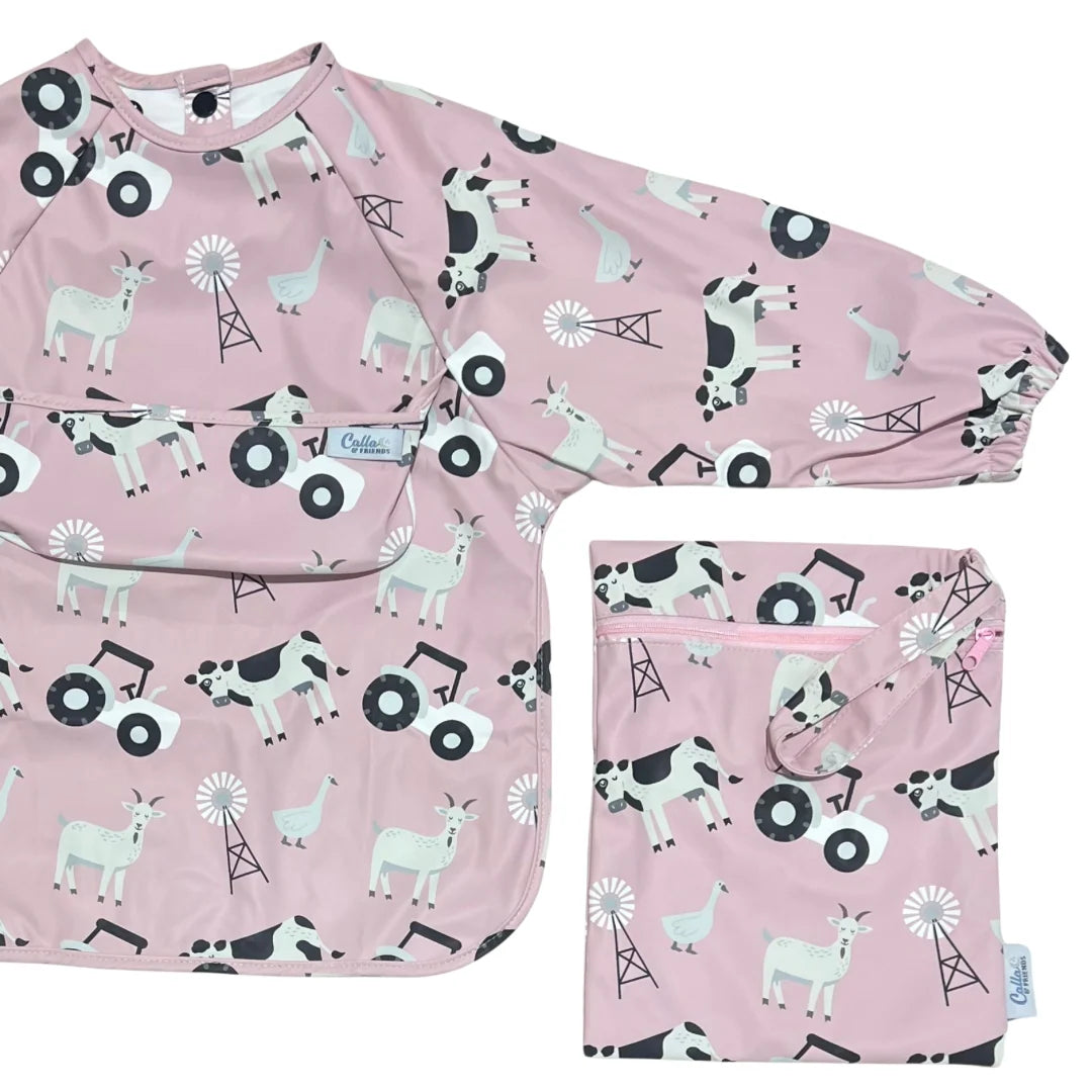 Calla Baby – Grayson Long Sleeve Bib – Farm Petal Pink