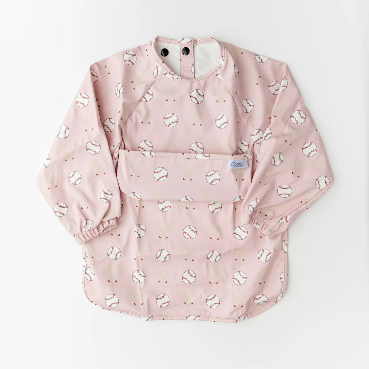 Calla Baby – Grayson Long Sleeve Bib – Baseball Pink