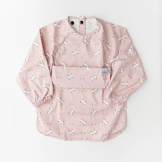 Calla Baby – Grayson Long Sleeve Bib – Baseball Pink