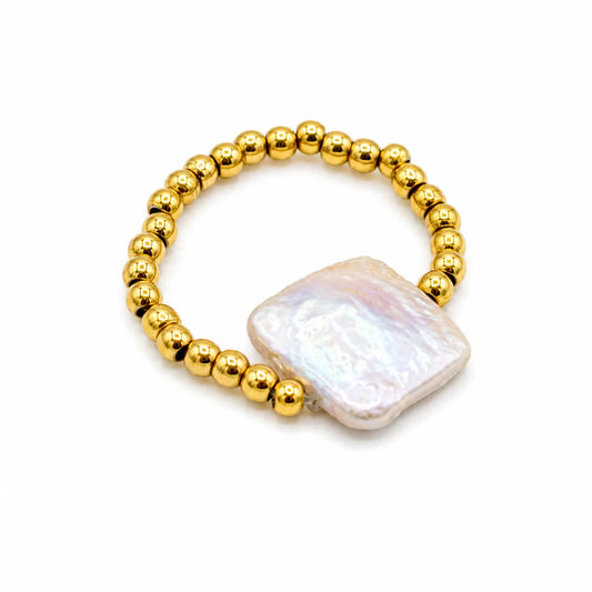 Gracefully Waterproof Square Pearl Beaded Ring