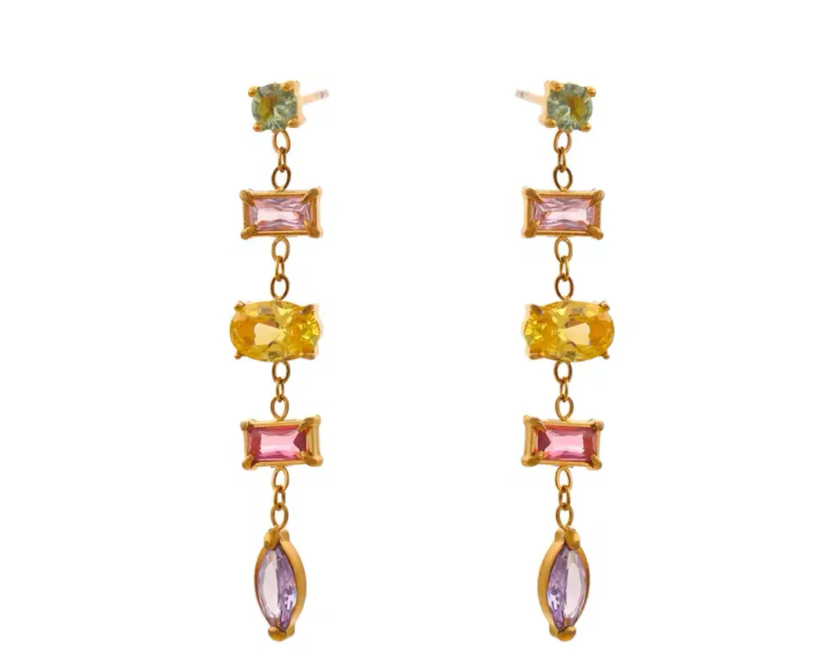 Gracefully Waterproof Colorful Jewel Dangle Earrings