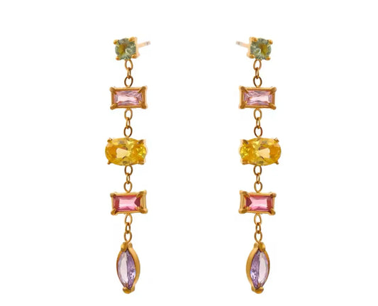 Gracefully Waterproof Colorful Jewel Dangle Earrings