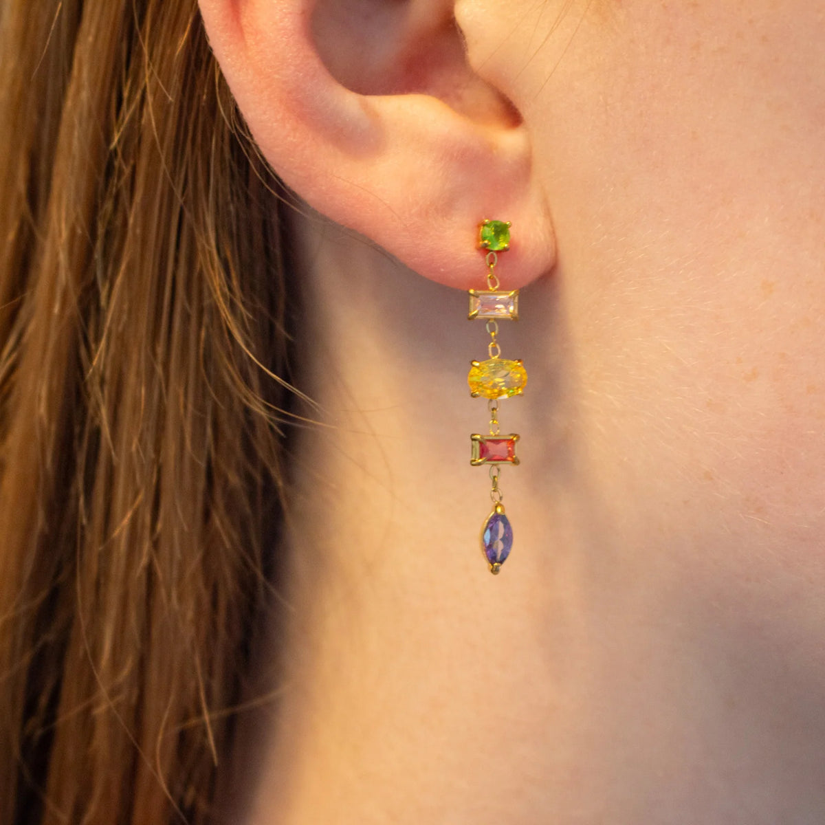 Gracefully Waterproof Colorful Jewel Dangle Earrings