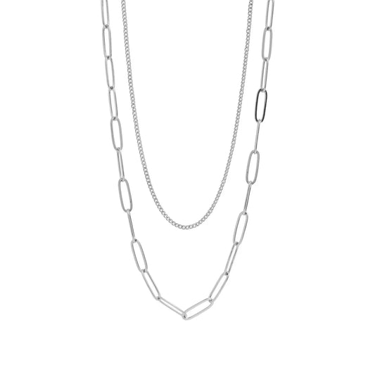 Cecilia Taylor Stainless Steel Dainty Curb and Paperclip Layered Chain Necklace