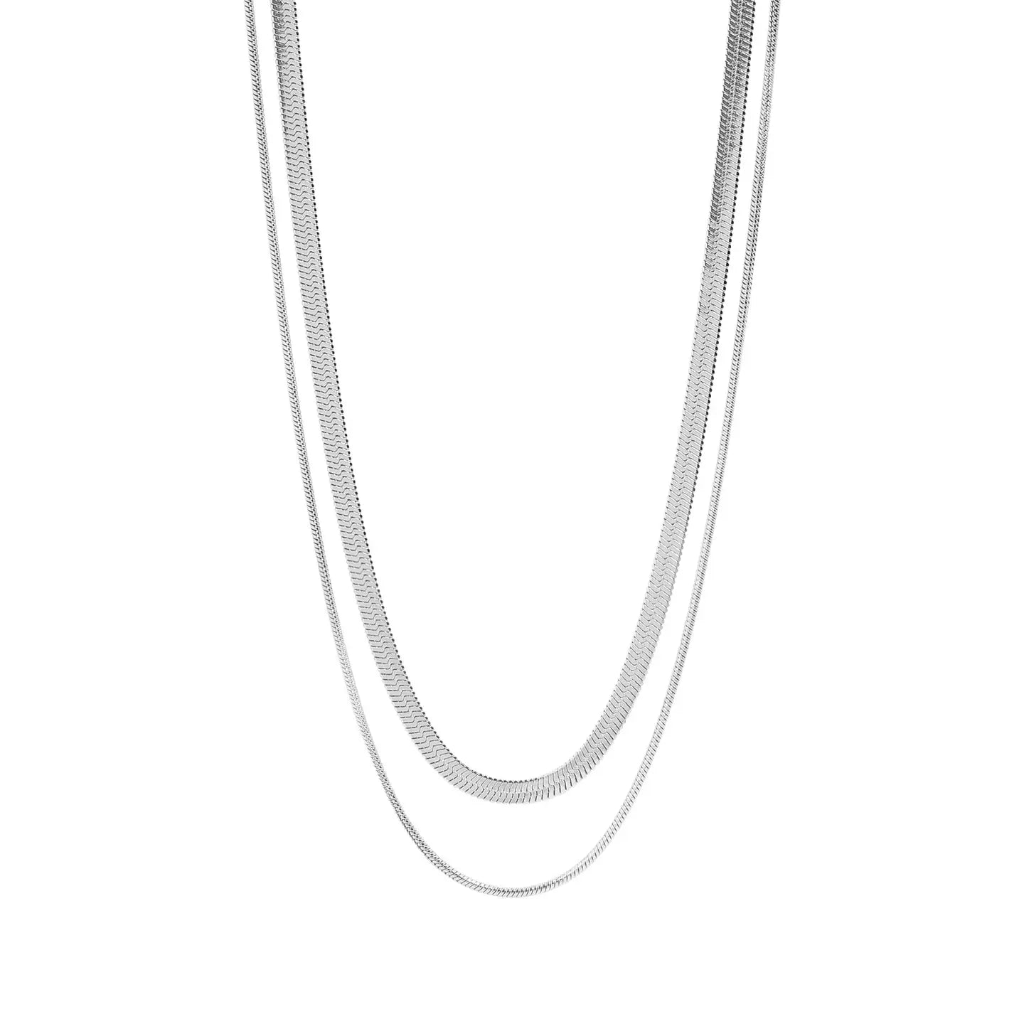 Cecilia Taylor Stainless Steel Herringbone and Snake Layered Chain Necklace