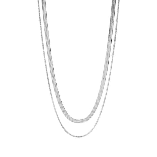 Cecilia Taylor Stainless Steel Herringbone and Snake Layered Chain Necklace