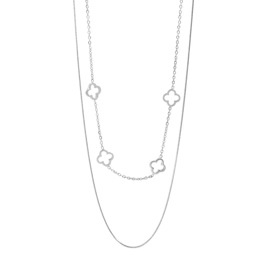 Cecilia Taylor Stainless Steel Layered Clover Charm Necklace