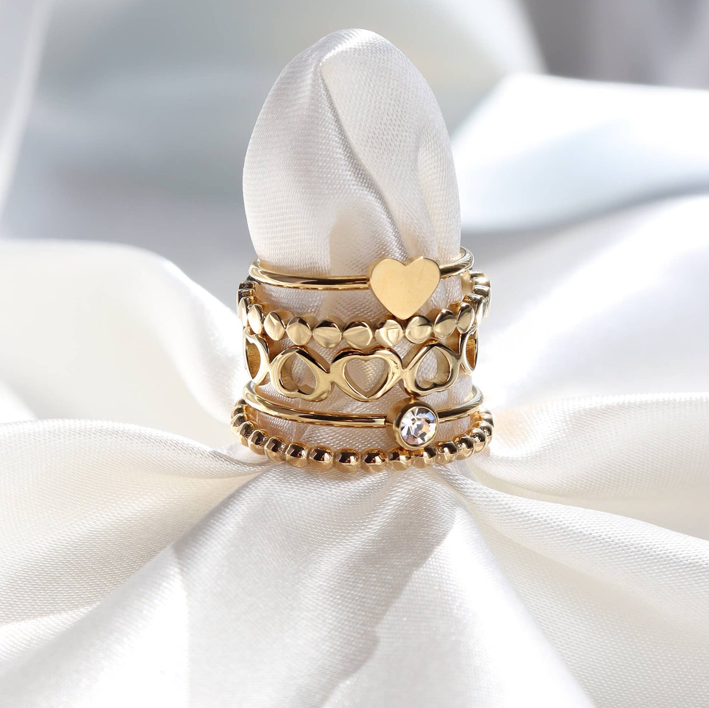 Stainless Steel PVD Coated Alternating Heart Stacking Ring