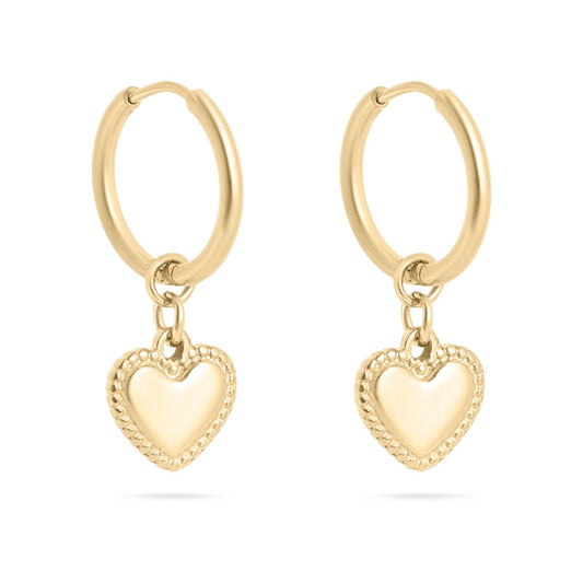 18K Gold PVD Stainless Steel Heart Pendant Hoop Earrings