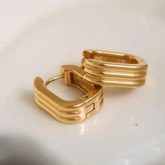 Noa 18K Gold Non-Tarnish Stripe Hoop Earring