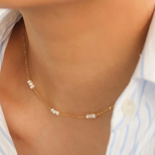 18K Non-Tarnish Petite Multi Pearl Choker