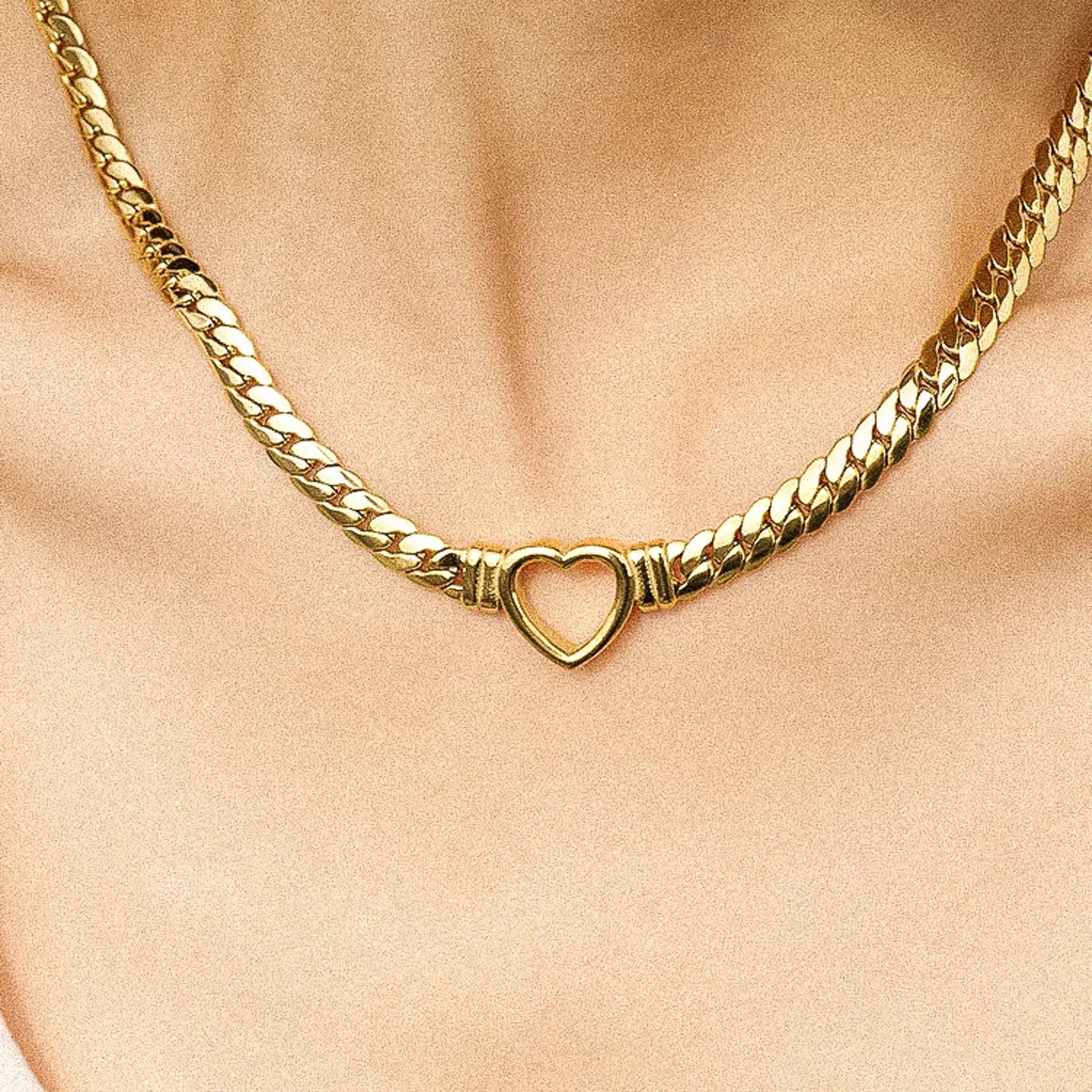 Tessa 14K Non-Tarnish Heart Snake Chain Necklace