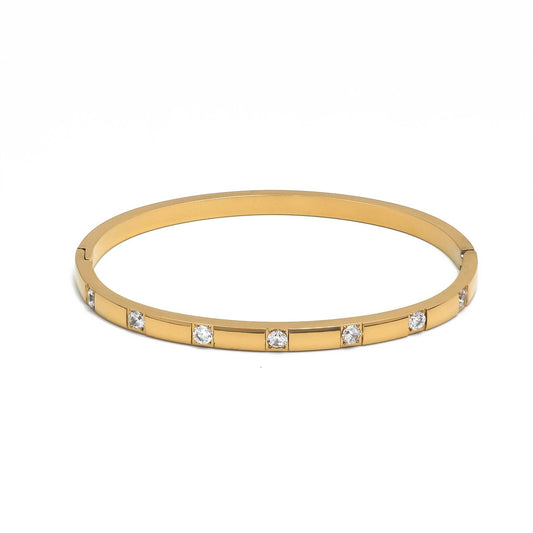 Gold or Silver Classic Stainless Steel CZ Bangle Bracelet-00049 Bracelet-00050