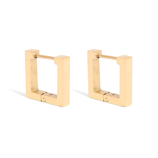18K Gold PVD Stainless Steel Square Huggie Earrings / ERJ0011