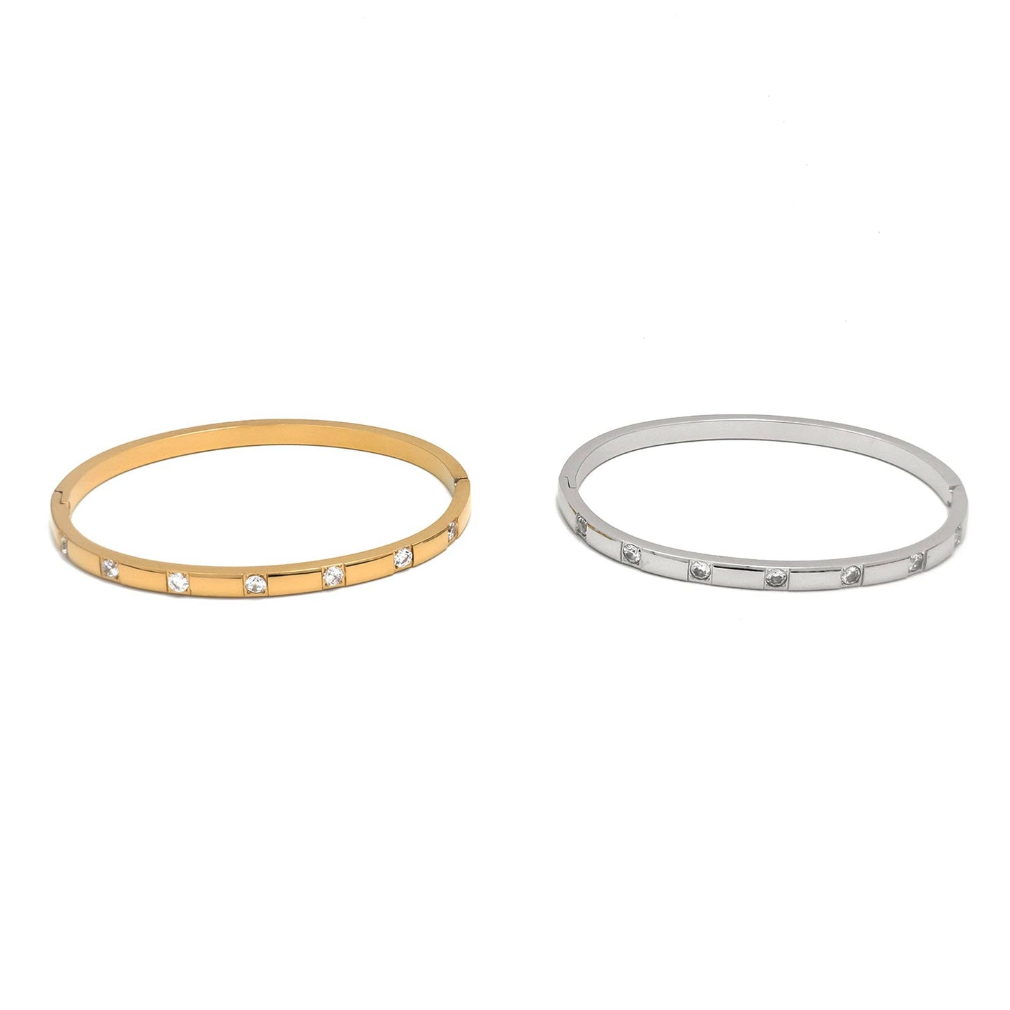 Gold or Silver Classic Stainless Steel CZ Bangle Bracelet-00049 Bracelet-00050