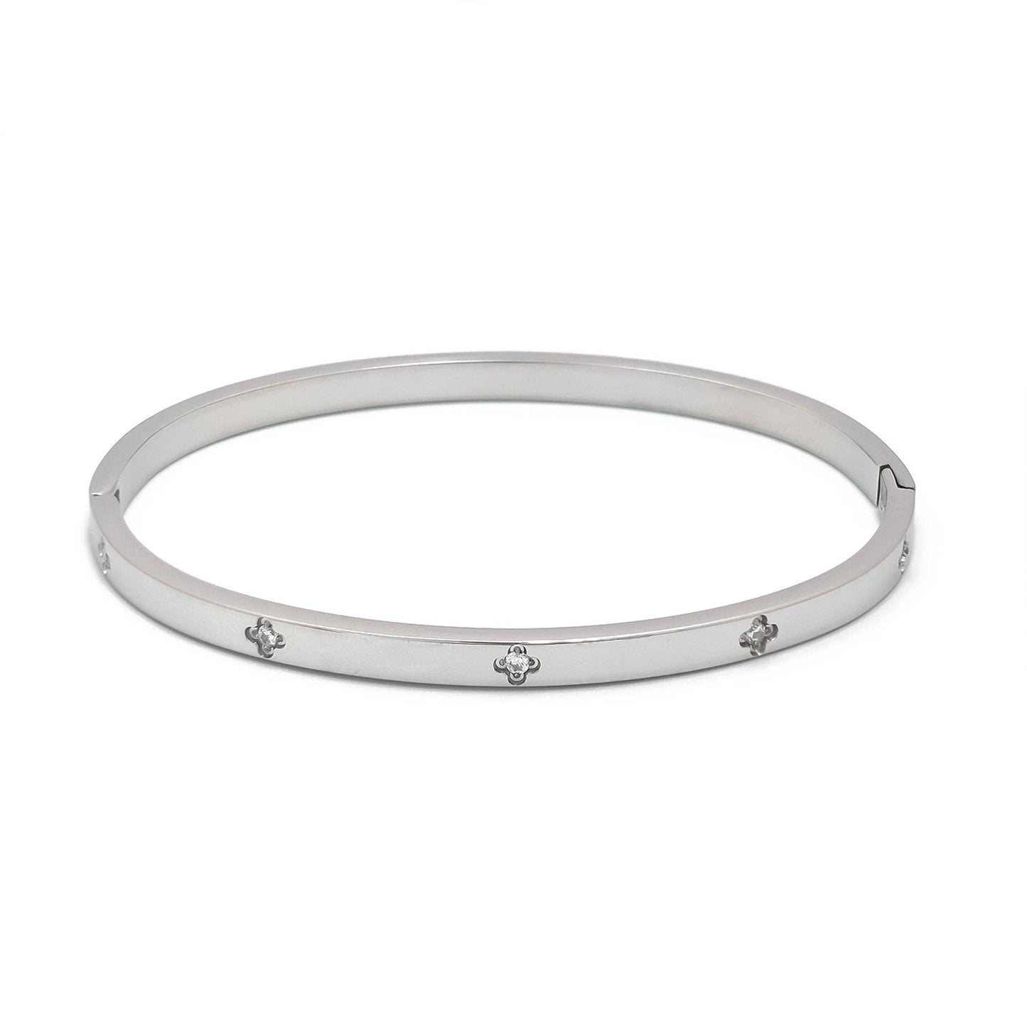 Gold or Silver Dainty Stainless Steel CZ Flower Bangle Bracelet-00019 Bracelet-00020