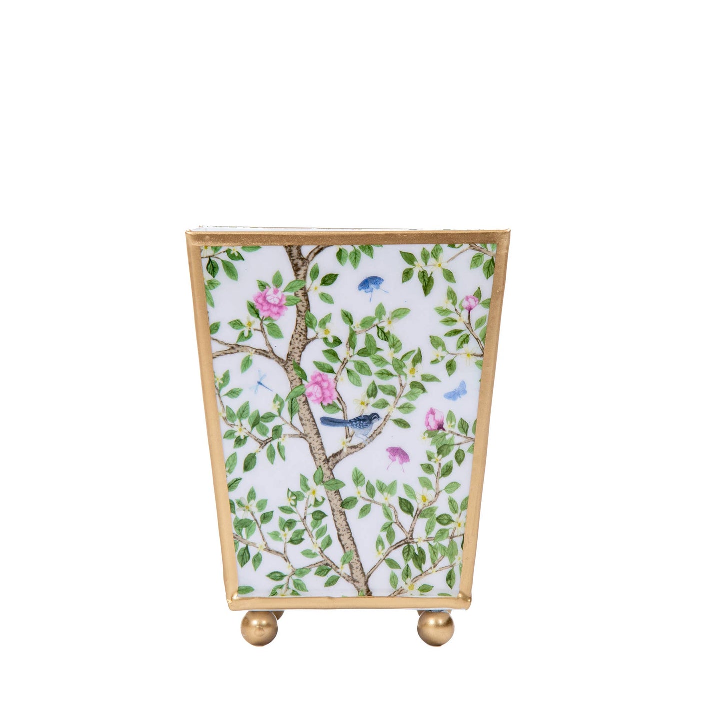Elsie's Garden Enameled Square Cachepot Planter - Blue & Pink