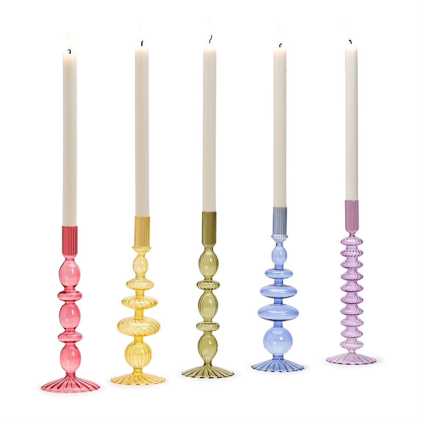 Hand-Blown Glass Taper Candlestick Candleholders In 5 Colors