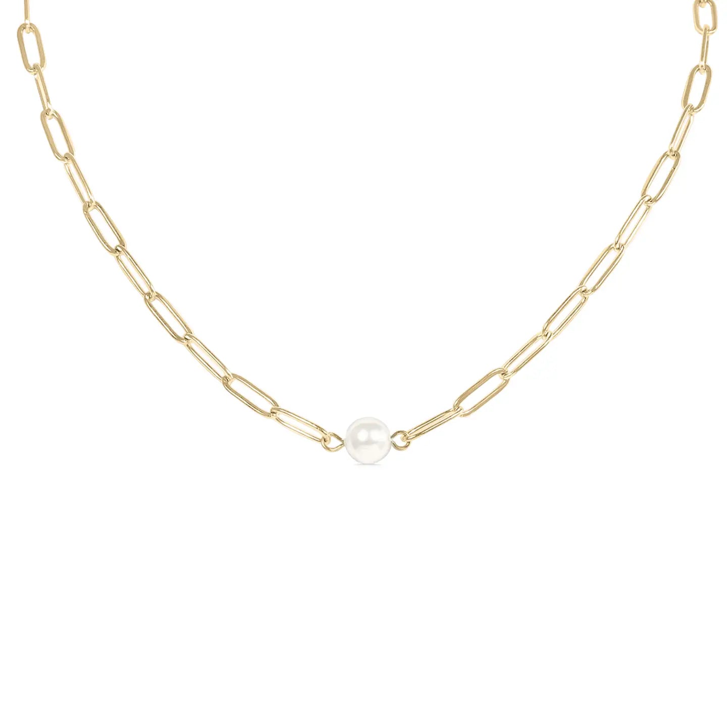 Cecilia Taylor 18k Gold PVD plated Paperclip Necklace with Pearl