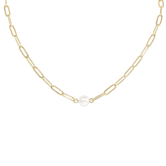 Cecilia Taylor 18k Gold PVD plated Paperclip Necklace with Pearl
