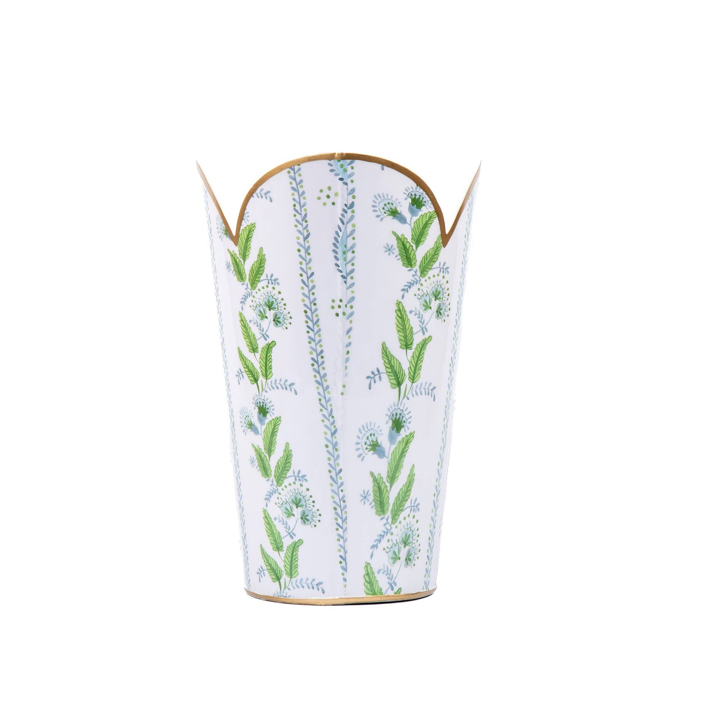 Emma Stripe Enameled Tulip Wastebasket - Blue & Green