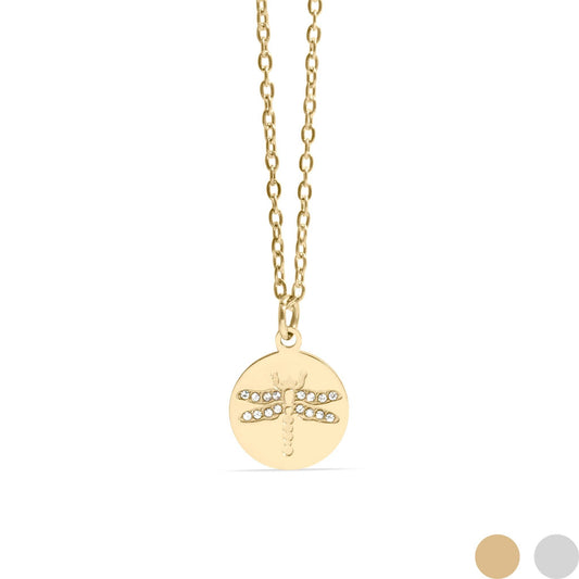 18K Gold PVD Stainless Steel CZ Dragonfly Pendant Necklace